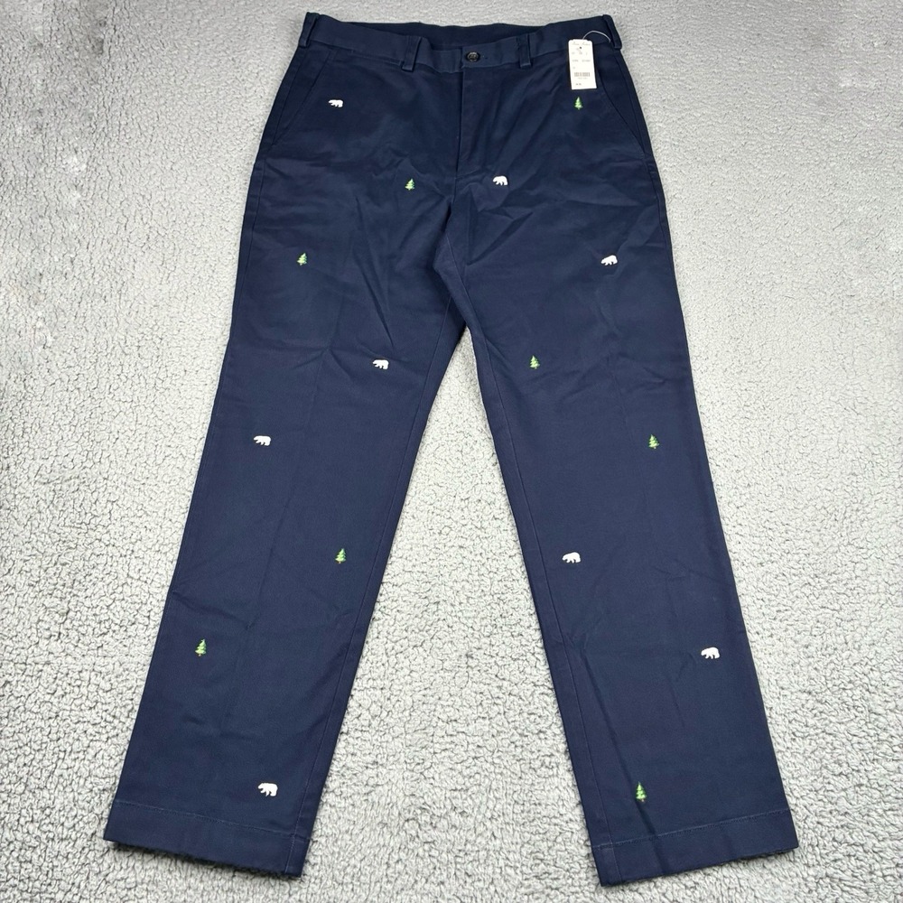 Brooks Brothers Clark Chino Pants Men's 34x30 Blue Embroidered Tree Bear NWT